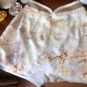 High waisted floral silky shorts